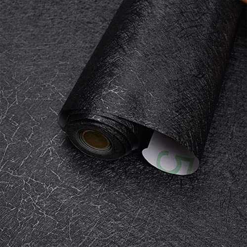MelunMer Black Peel and Stick Wallpaper 393In L 15.7In W Self Adhesive Removable Wallpaper for Bathroom/Bedroom Modern Contact Paper Silk Textured Black Contact Paper for Cabinets Shelf Waterproof