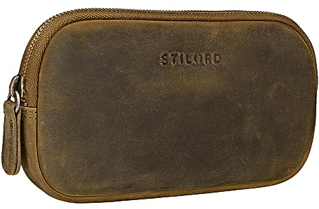 STILORD Mike Vintage Leder Etui Ledermäppchen ideal für Stifte Handy Kosmetik Geld Brille Schlüssel Federmappe Schminktasche Echtleder Farbe:mittel - braun