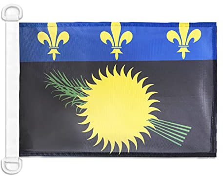 AZ FLAG Pavillon Guadeloupe 45x30 cm Maille Bloquée Anneaux Plastique | Usage extérieur et nautique Pavillon nautique guadeloupéen résistant aux intempéries avec coutures doubles et bords renforcés