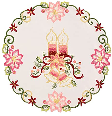 Hossner Kerzenduett Rosa Weihnachtsdeko Deko Weihnachten Kerzen Stickerei Gold (40 cm Tischdecke rund)