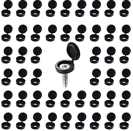 VEGCOO 120 Pièces Cache Vis Plastique, Bouchon et Couvercle Décoratif, Rondelle Pour Vis (Noir)