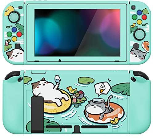 PlayVital Coque pour Switch Protection,Joycon Cover avec Capuchon pour Nintendo Switch et Protecteur d'Écran & ZealProtect Boutons-Chaton Piscine