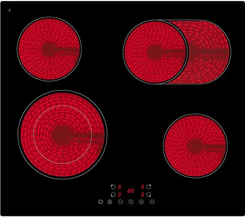 PKM KF4-2KB G Glaskeramik-Kochfeld | Touch Control | Kindersicherung | Zweikreis & Bräterzone | Timer | Restwärmeanzeige | 59 x 52 cm