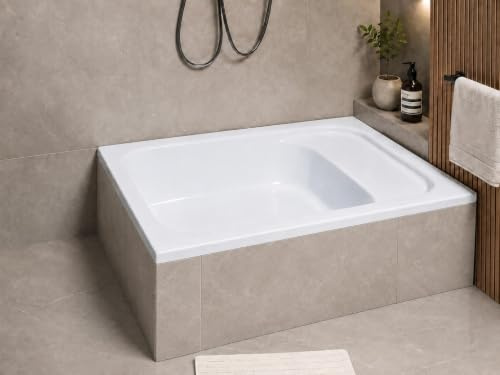 ECOLAM Receveur de Douche Rectangle Roni 120x80cm siphon silicone | Avec Assise, Ensemble Complet, Siphon Inclus, Silicone Inclus