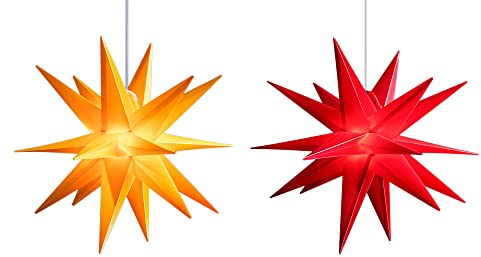 Novaliv 2er Sparset Weihnachtssterne LED Dekosterne 40cm GELB + ROT Außen Kabel mit Trafo & Timerfunktion 3D Stern 18 Zackig Leuchtstern Weihnachtslicht Winterbeleuchtung 3D Stern Weihnachtslicht