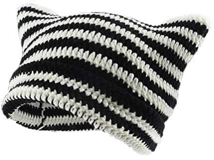 GLIMDA Bonnets au crochet pour femmes, bonnet tricoté en forme de chat, bonnet rétro, bonnet tricoté en oreille de chat pour femmes, bonnets chauds pour l'hiver