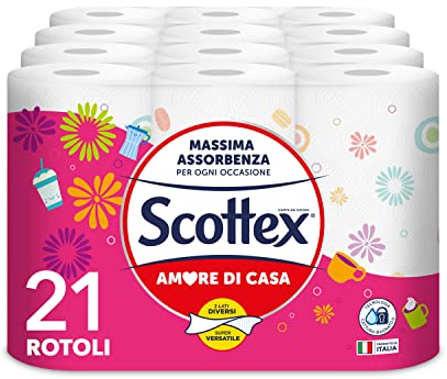 Scottex Amore di Casa, Carta da Cucina, 21 Rotoli da 68 Strappi, Carta Assorbente, Rotoloni carta per la Cura di Casa e cucina