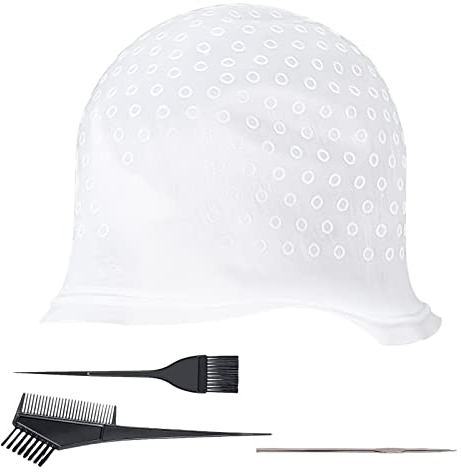 NITAIUN 4 Stück Haare Färben Hervorhebung Silikon Strähnchenhaube Set, Friseurkappe mit Metall Haken Nadel Silikon Haarfärbekamm Haarfärbebürsten für Salon und Haus Haarefärben Zubehör