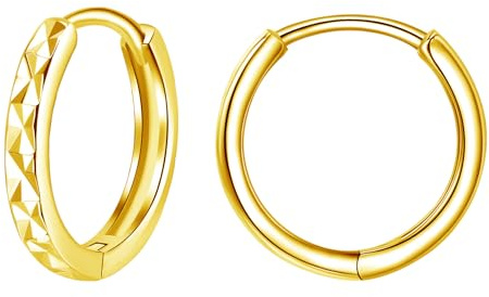 Bewenda Creoler silver 925 små, 925 sterlingsilver, kreoler, unisex örhängen, kreoler för kvinnor flickor, nickelfri, allergivänlig, sömn, brosk, huggie, runda örsnibbar, öronsmycken, Gult guld, Ingen