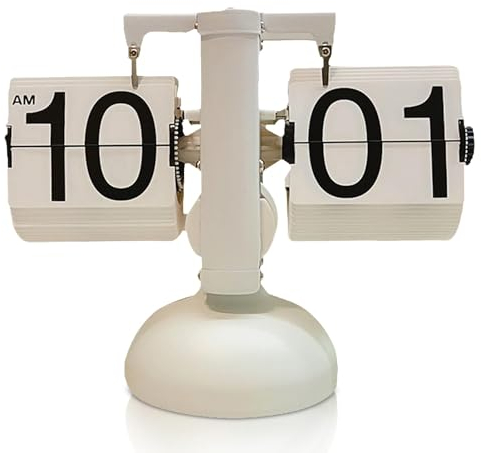 HERCHR Digitale Flip-Down-Uhr, Digital Retro Tischuhren Edelstahl Minimalistische Mechanische Auto Flip Clock, Batteriebetriebene Digitale Flip-Down-Uhr Mit Interner Zahnradbetriebener Uhr(Weiss)