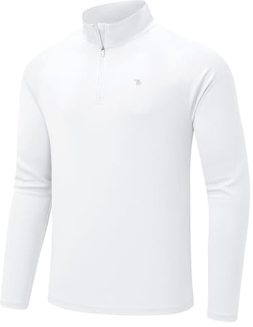 donhobo Herren 1/4 Zip Sportliches Longsleeve T-Shirt Schnelltrocknedes Langarmshirt Rashguard Shirt Trainingsshirt, Weiß, XL