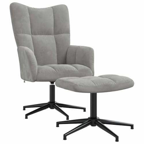 vidaXL Relaxsessel mit Hocker Hellgrau Samt