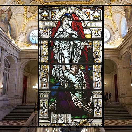 Statische Fensterfolie für Sichtschutz, Kirche, Buntglas, dekorative Glasfolie, klebstofffrei, Fensteraufkleber für Zuhause, Büro, B 27,5 x H 64,9 cm