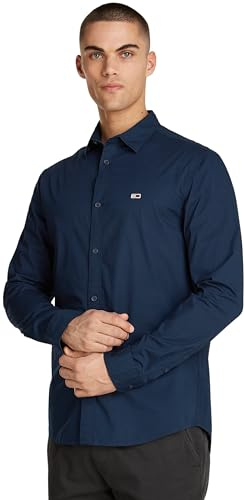 Tommy Hilfiger herr TJM Entry Slim Poplin skjorta L/S, Mörk natt marinblå, XXS