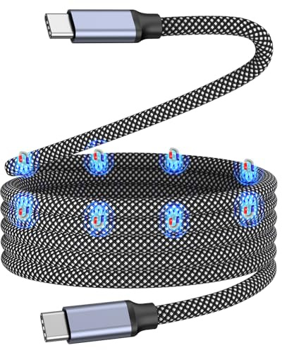 Magtame 1 m magnetisches USB-C-auf-USB-C-Kabel, 240 W/5A Schnellladekabel | Robustes Nylon-Geflecht, verhedderungsfrei und magnetisch aufrollbar, für iPhone15-17,Samsung, Laptop, Tablet,USB-C-Geräte