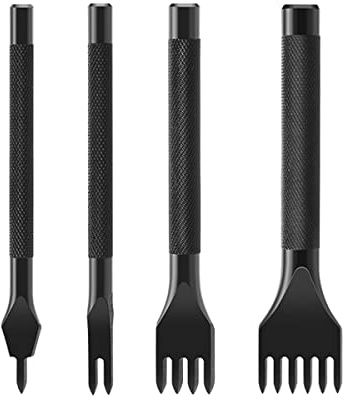 4 Stück Leder Locher Werkzeug Leder Meißel Schnürung Stitching Kit 1/2/4/6 Zinken Stanzen Nähen Tool für Lederarbeiten (4mm)
