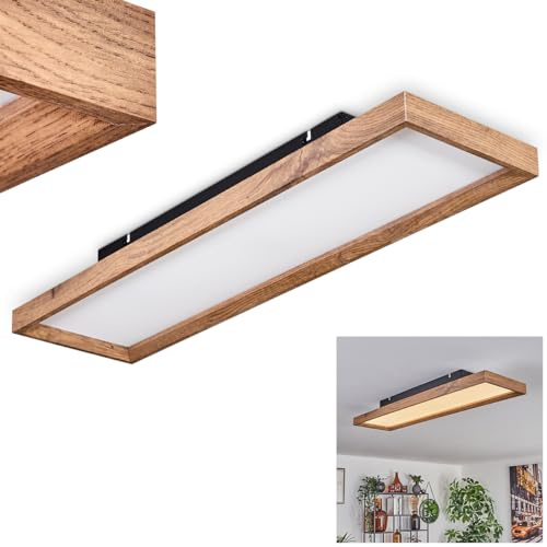 HOFSTEIN LED Deckenpanel Longvic, moderne Deckenleuchte aus Metall/MDF/Kunststoff in Schwarz/Holzoptik/Weiß, Länge 80 cm, 24 Watt, 2650 Lumen, 3000 Kelvin, Schlafzimmmer, Wohnzimmer, Küche