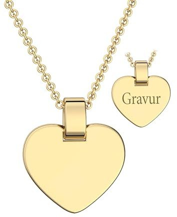 Kinder Herzkette mit Gravur in Silber 925 und Gold / Rosegold vergoldet | Halskette Mädchen Kette 38cm Herzanhänger beidseitig gravierbar mit Name Buchstaben Initialen Datum Gravurkette