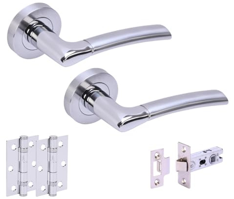 Hunta HANDLEZONE Columba Premium Internal Door Handle Pack, Complete with Lever Handles on Rose, 65mm Latch, 75mm Ball Bearing Hinges - Dual Finish Polished/Satin Chrome