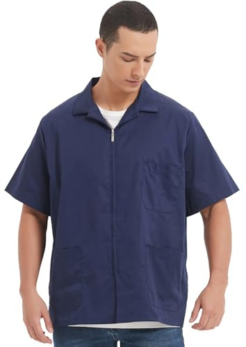 TopTie Herr dragkedja fram smock kortärmad arbetströja med dragkedja, Marinblått Xsp, XXL