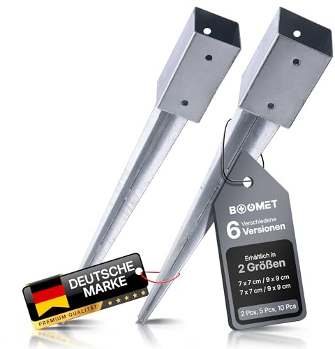 BOOMET Lot de 10 douilles à enfoncer pour poteaux carrés - 7 x 7 cm / 9 x 9 cm - 91 x 91 x 750 mm - Galvanisé à chaud - Douille de sol résistante à la corrosion - Ancrage au sol stable - Fixation de