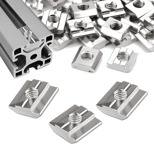 SWTYExt 60 stycken spårstenar spår 8 typ B, M6 spårstenar spår 8 spårstenar set kolstål T-spår spår spårsten M6 glidmuttrar tunga för 30-serien aluminiumprofil extruderingsspår | Glidande muttrar M6-spårsten, serie 3030, T spårstenar M6, kolstål, för aluminiumprofil, solskena, extruderingsspår