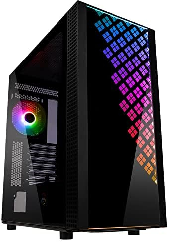 BitFenix CETO Boîtier de jeu PC à haut débit d'air blanc - Verre trempé panoramique - Connexion inversée compatible avec la carte mère - 4 ventilateurs ARGB à miroir Infinity (3 x inverses) - Prise en