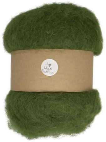 The Felt Box Maori DHG - Lana cardata per infeltrimento ad ago, con fibre corte grossolane, 100 g, edera