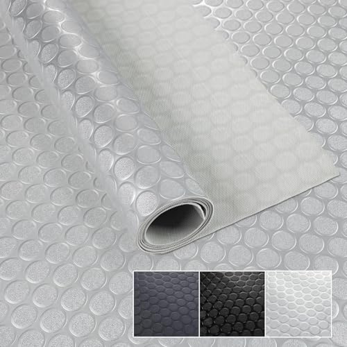 PVC Bodenbelag Meterware 1,5mm Antirutschmatte Bodenmatte geruchslos Noppenmatte Riffelblechmatte Tränenblech Karo Dionis rutschfest Noppen Silber 180x100cm