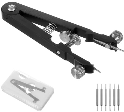 sourcing map 6pcs 1.5 x 12 to 25mm Watch Spring Bar Plier Tool Kit, Stainless Steel Pins Watch Band Link Pins Spring Bars Repair Tool for Metal Chain Leather Strap Watch, Black