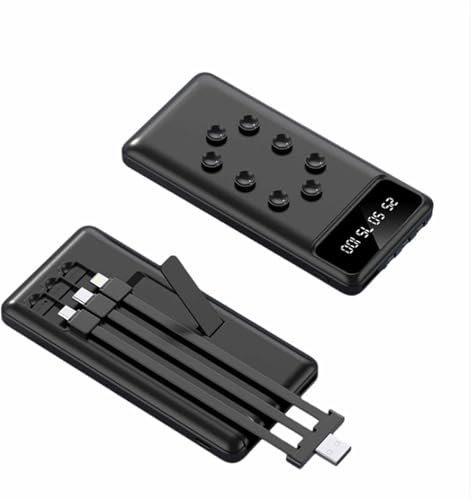 SQUADO Power Bank con Ventose 20000mAh - Caricatore Portatile per iPhone 15/14/13/12/11 Pro Max, Samsung S22/S21/S10, Huawei, Xiaomi, con Cavi Incorporati di Tipo USB, USB-C e Micro USB BIANCO E NERO