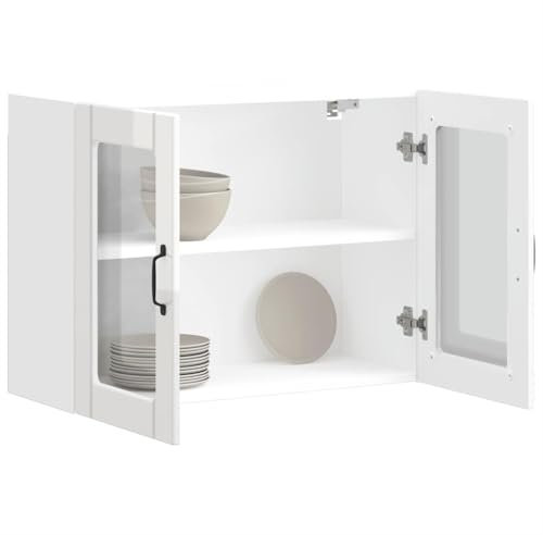 Gecheer Küchen Hängeschrank Küchenschränke Oberschrank Küchenhängeschränke Wandschrank Hängend mit Glastür Hochglanz-Weiß Holzwerkstoff