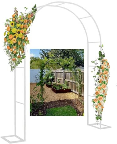 Arche de jardin en acier galvanisé pour cérémonie de mariage avec cadre de support pour plantes blanches (1,4 x 2,3 x 0,4 m)