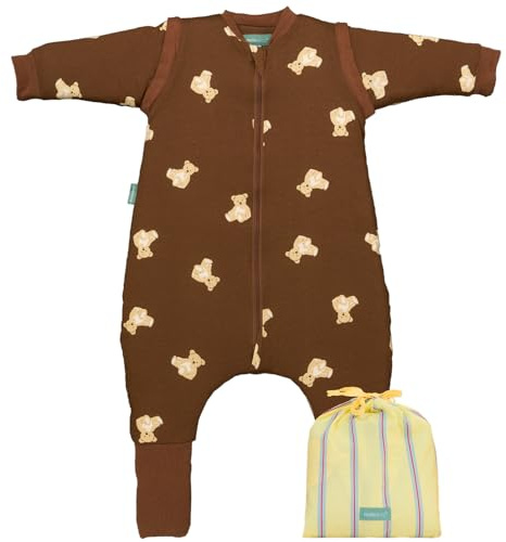 molis&co - Pijama Manta con Mangas Desmontables y Calcetines Antideslizantes - 1.0 TOG - Ideal para Primavera y otoño - 100% algodón (Oeko-Tex 100) (Teddy Mocca, 2 años)