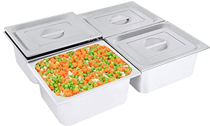 Tyvotrend 4 Stück Gastronormbehälter, Edelstahl Hotelpfannen mit Deckel, Dampftischpfanne Speisebehälter Dampfpfanne, für Hotel, Restaurant, Party, Buffet, Silber (4x7L: 32.5x26.5x15cm)