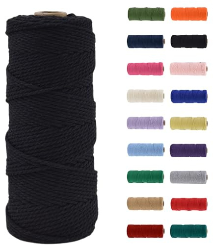 MORAINJAY Macrame Cord 3 mm x 100 m, Black Macrame Thread, 100% Natural Macrame Cotton Thread for DIY Projects, Tapestry, Knitting, Crafts and Gift Decoration