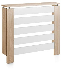 D&J Muebles Kit Cubre Radiador Roble y Blanco Moderno Hércules 90cm | Mueble Decorativo con Listones | Oculta Radiador con Fácil Montaje | (60cm - 90cm - 120cm) 90x83,5x19,5