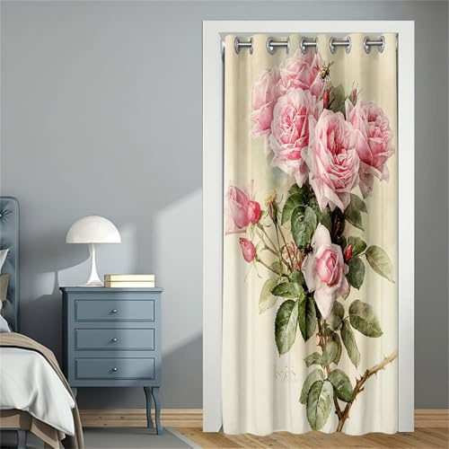 Mateju Türvorhang Blickdicht mit Ösen,Bunter Rosendruck Vorhänge Thermovorhang,Verdunklungsvorhänge,Vorhang Blickdicht,Gardinen Wohnzimmer für Schlafzimmer,Schrankvorhang,Küchentür (Khaki,120x200cm)