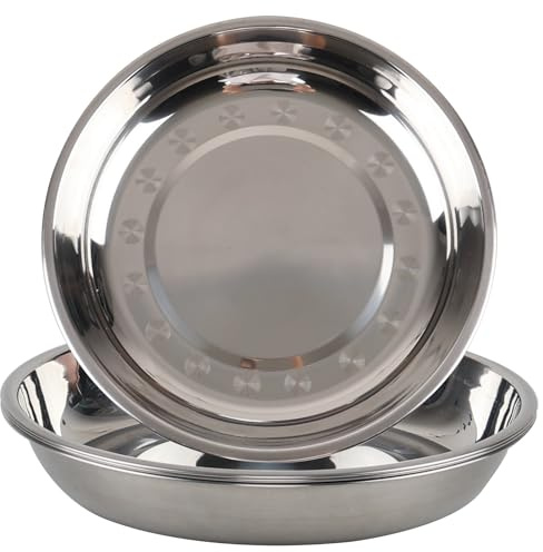 Yesdate Set of 4 Round Serving Dinner Plate, 26 cm Stainless Steel Serving Camping Picnic Plates