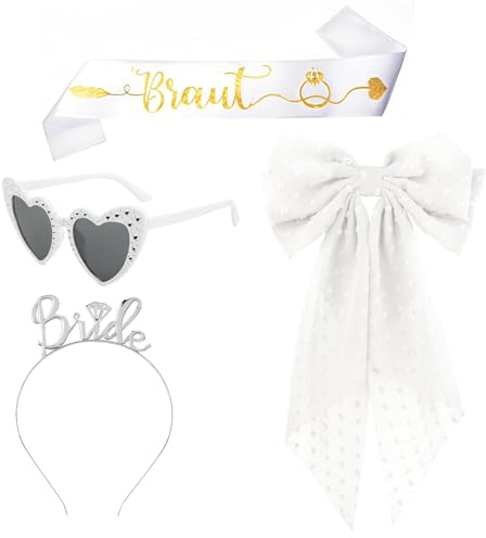 yolzhxe 4 Pezzi Addio al Nubilato Gadget, Sposa Decorazione con Cuore Occhiali Velo Fascia e Tiara Bride to be, Sposa Accessori Per Festa Matrimonio e Nozze Fidanzamento