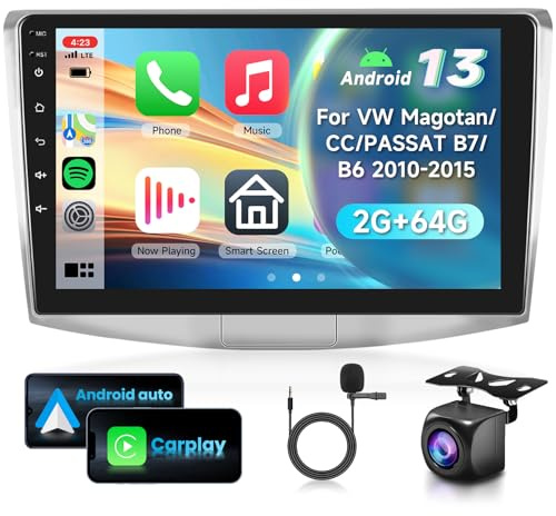 2G&64G VECHTEL 10.1 Bluetooth-Autoradio für VW Magotan/CC 2010-2014 Passat B7/B6 2010-2015 Carplay Android Auto,EQ,WiFi GPS Navi,Airplay,Android Cast,RDS/FM Radio 2 Din mit AHD Rückfahrkamera
