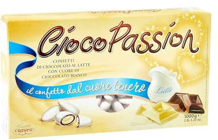 Crispo CiocoPassion Confetti BIANCHI al Cioccolato a Latte con Ripieno di Cioccolato Bianco, Senza Glutine (Gluten Free) 1kg