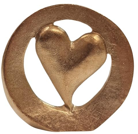 Herzmensch Handgefertigtes kleines Herz aus massiver Bronze 8 cm, goldfarben, Geschenkidee für besondere Anlässe der Liebe und Freundschaft zum Hinstellen