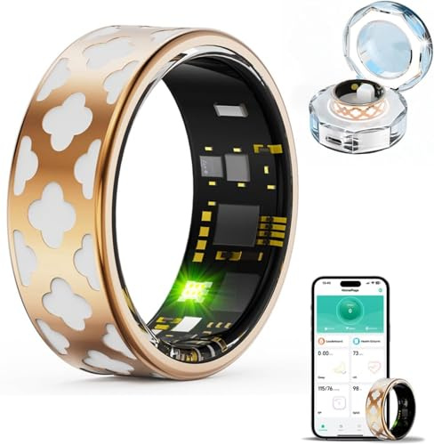 Bague Connectée Élégante pour Femme & Homme, Smart Ring Traqueur de Santé avec Fréquence Cardiaque, Oxygène Sanguin, Sommeil, Podomètre, 10ATM Étanche, Compatible iOS/Android, Fitness Ring (11)