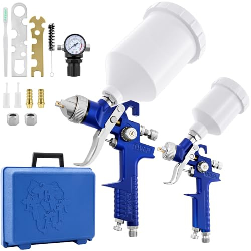 HVLP Pistola de Pintura Profesional, con 2 Kit Profesional de Pistola pulverizadora de alimentación por Gravedad de Aire Kit con Caja, con Herramienta de Pintura de Taza de 125 ml y 600