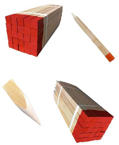 50 Paletti in Legno di Faggio 25x25 mm – Lunghezza 30 cm – Punta Verniciata Rossa – Paletti di Riferimento per Rilievi Geodetici e Segnalazione – Pali da Giardino e Recinzione Robusti