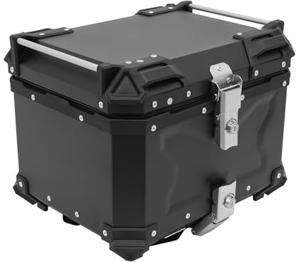 Motorrad Heckbox, Aluminiumlegierung Topcase für Roller, Wasserdicht und Diebstahlsicher, Motorradkoffer mit PU Leder Futter, Universal TopcaseProfessionelle mit InstallierenTrägerplatte (45L)