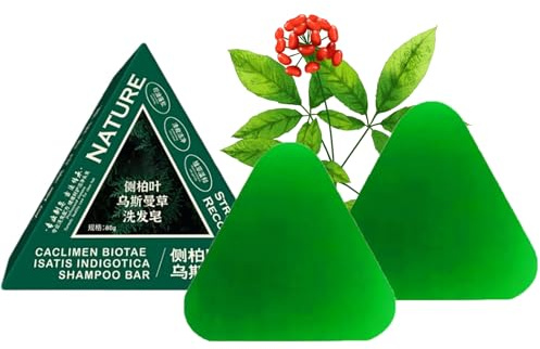 Nature Triangle Shampoo Bar, vegetabilisk fast schampo, Nature Seven Green Shampoo, lugnar och stärker håret för kvinnor och män, mild rengöring och vårdande vård (2 stycken)