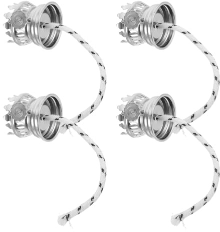 Baluue Lot de 4 Mèches Rondes Réglables en Coton pour Lampe à Pétrole avec Support Argenté, Combustion Propre, Pièce de Rechange pour Éclairage d'urgence et Usage Intérieur, Compatible