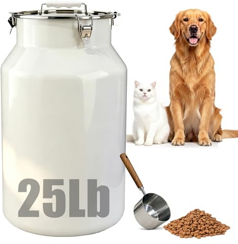 25 Lbs Stainless Steel Dog Food Storage Container with Scoop, 11.81“x19.69” | Large Metal Dog Food Bin with Airtight Lid & Locking Clamp, Pet Treat Jars for Dogs & Cats, Keep Fresh